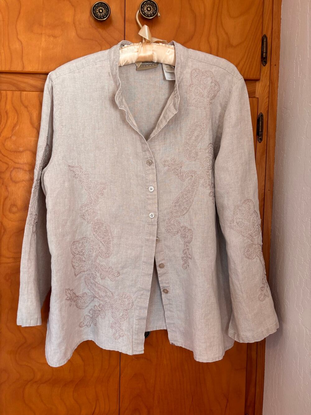 Liz Claiborne Liz wear embroidered linen shirt XL